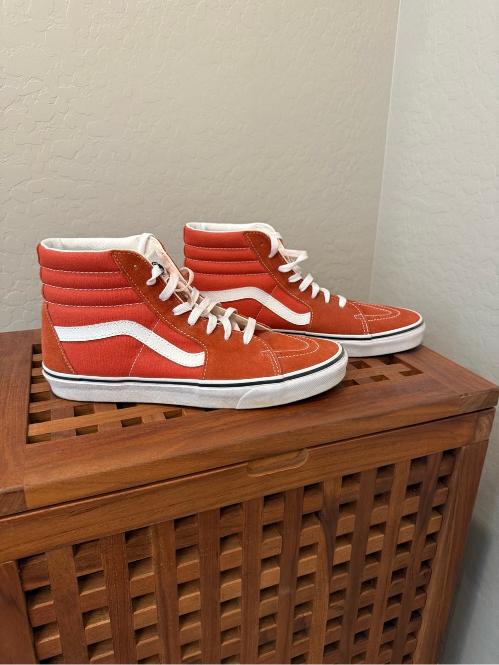 Vans Orange and White High-Top Skate Sneakers